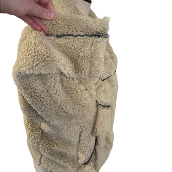 FREE PEOPLE WE THE FREE So Cozy Slouchy Moto Teddy Jacket Beige - Picture 9 of 16